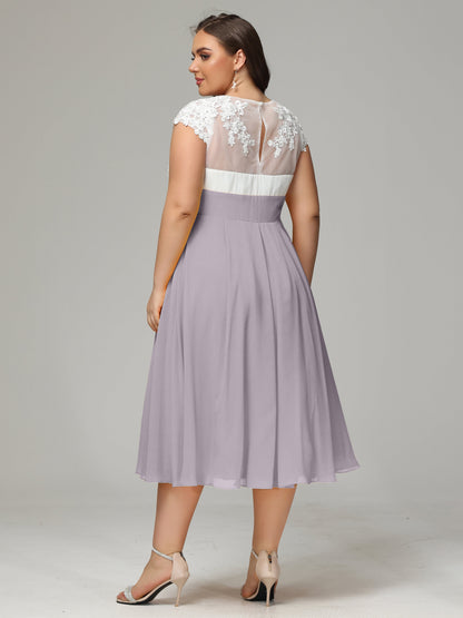 Tea-length Cap Sleeves Chiffon Bridesmaid Dress Plus Size