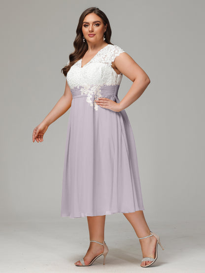 Tea-length Cap Sleeves Chiffon Bridesmaid Dress Plus Size