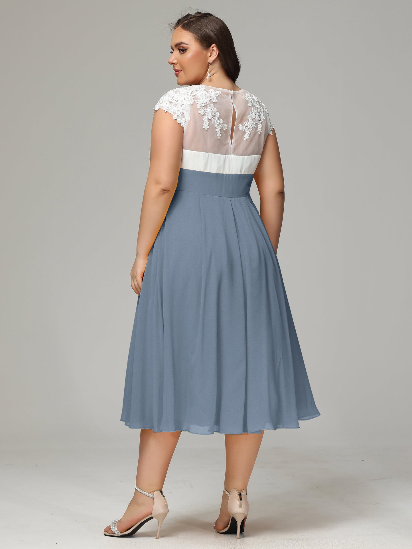 Tea-length Cap Sleeves Chiffon Bridesmaid Dress Plus Size