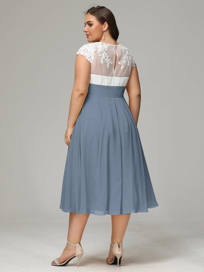Tea-length Cap Sleeves Chiffon Bridesmaid Dress Plus Size