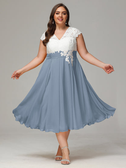 Tea-length Cap Sleeves Chiffon Bridesmaid Dress Plus Size