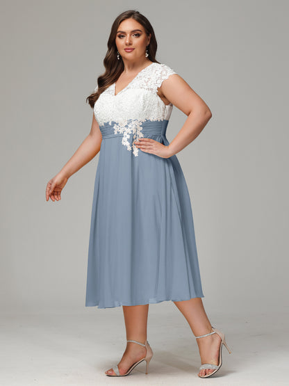 Tea-length Cap Sleeves Chiffon Bridesmaid Dress Plus Size