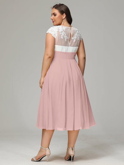 Tea-length Cap Sleeves Chiffon Bridesmaid Dress Plus Size
