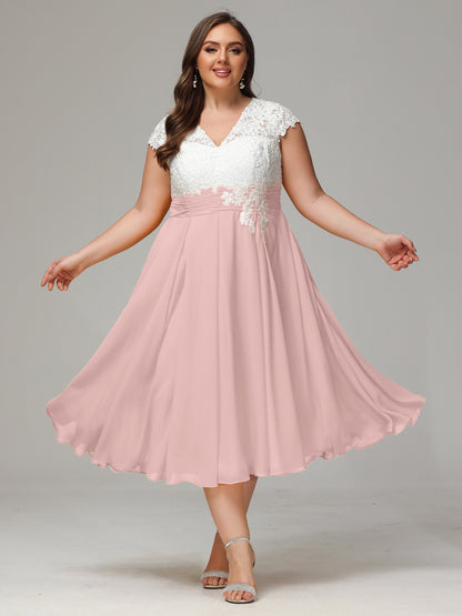 Tea-length Cap Sleeves Chiffon Bridesmaid Dress Plus Size