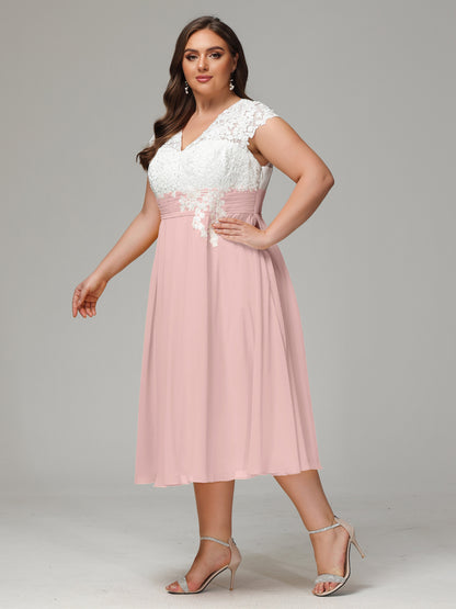 Tea-length Cap Sleeves Chiffon Bridesmaid Dress Plus Size