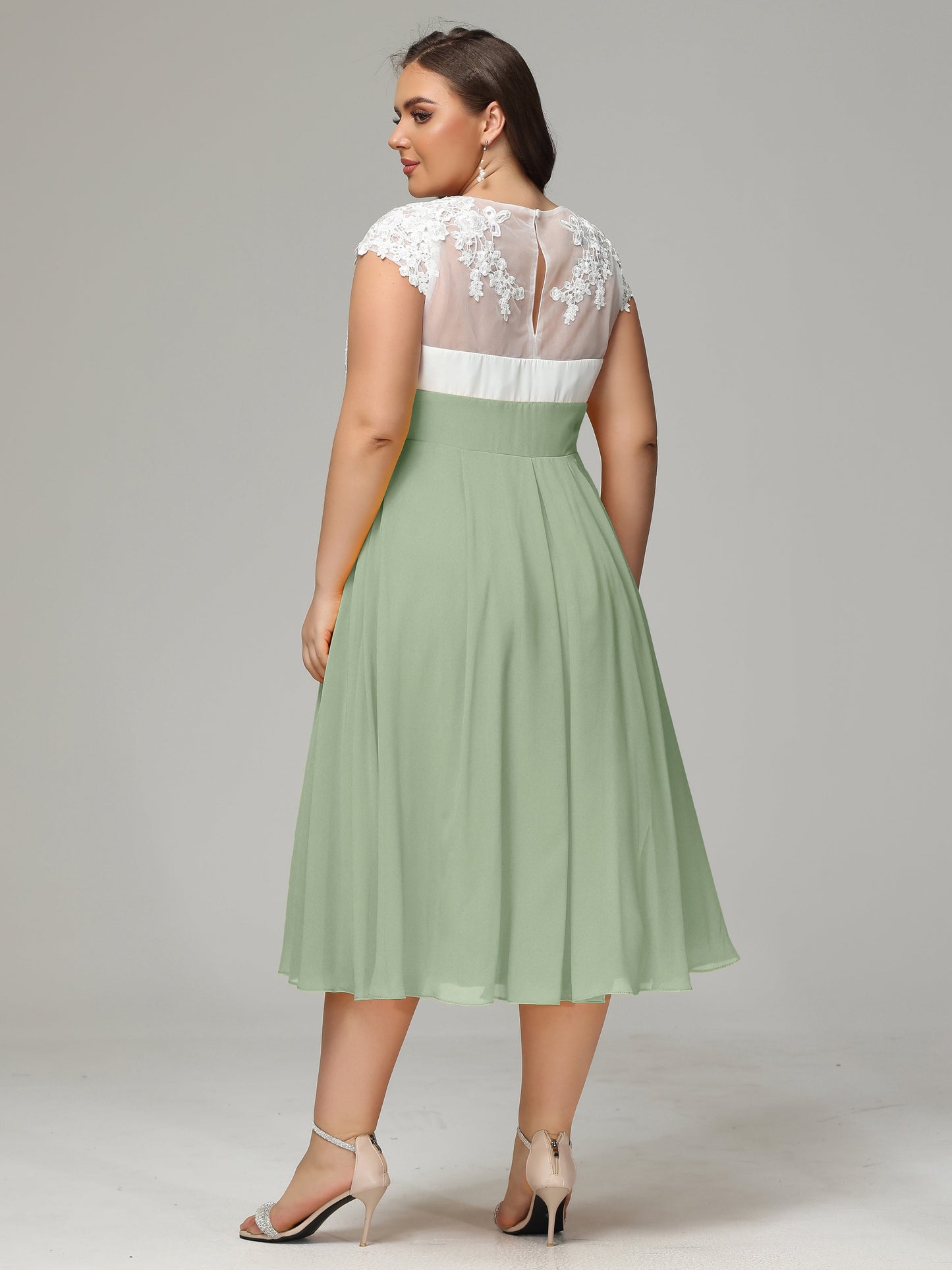 Tea-length Cap Sleeves Chiffon Bridesmaid Dress Plus Size
