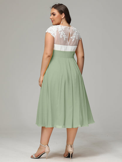 Tea-length Cap Sleeves Chiffon Bridesmaid Dress Plus Size
