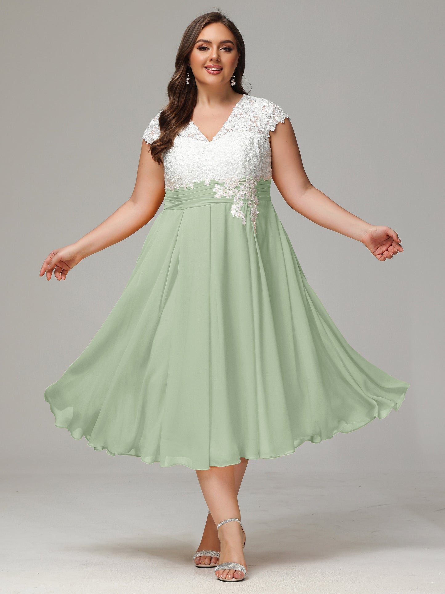 Tea-length Cap Sleeves Chiffon Bridesmaid Dress Plus Size