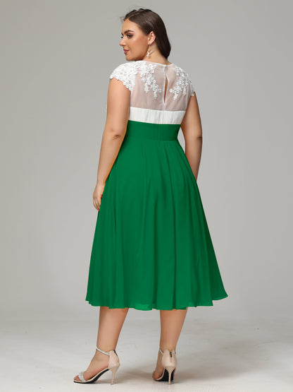 Tea-length Cap Sleeves Chiffon Bridesmaid Dress Plus Size