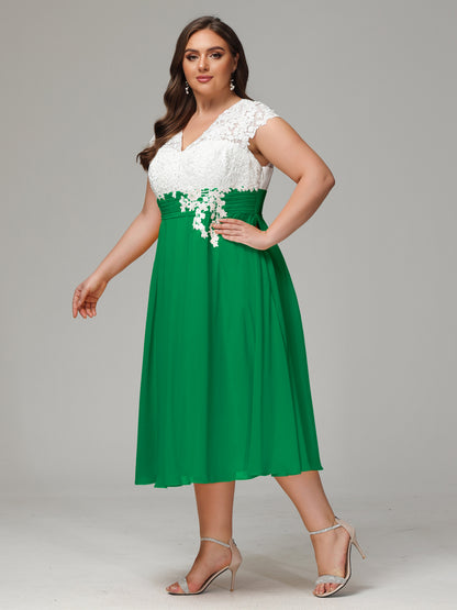 Tea-length Cap Sleeves Chiffon Bridesmaid Dress Plus Size