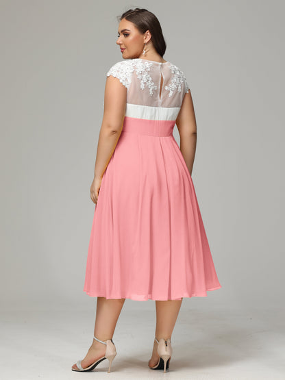 Tea-length Cap Sleeves Chiffon Bridesmaid Dress Plus Size