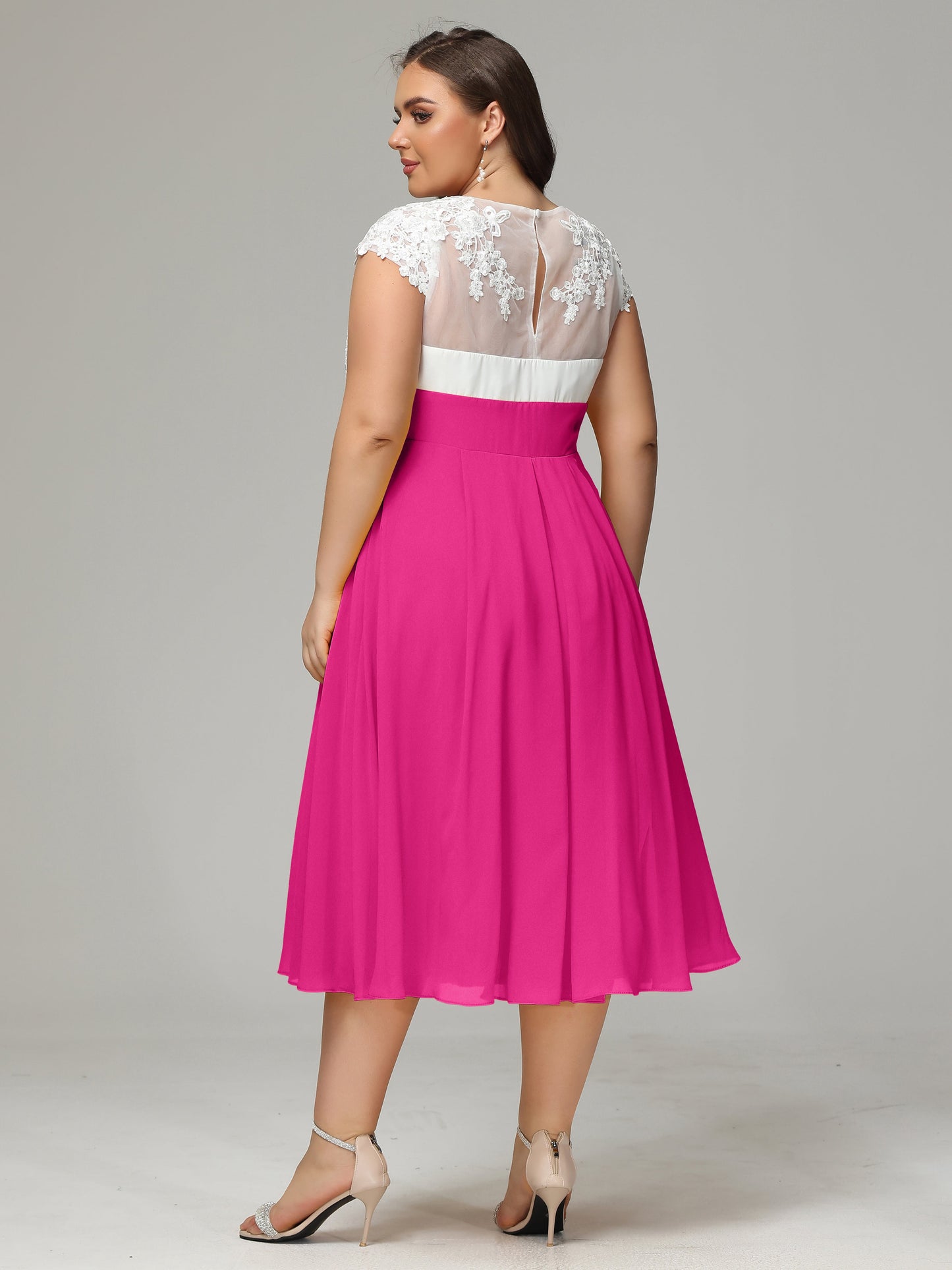 Tea-length Cap Sleeves Chiffon Bridesmaid Dress Plus Size