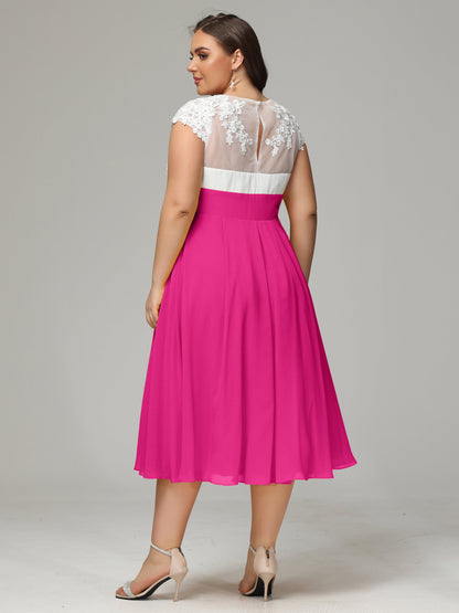 Tea-length Cap Sleeves Chiffon Bridesmaid Dress Plus Size