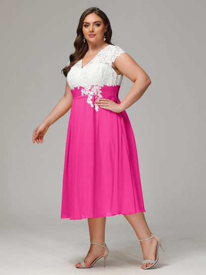Tea-length Cap Sleeves Chiffon Bridesmaid Dress Plus Size