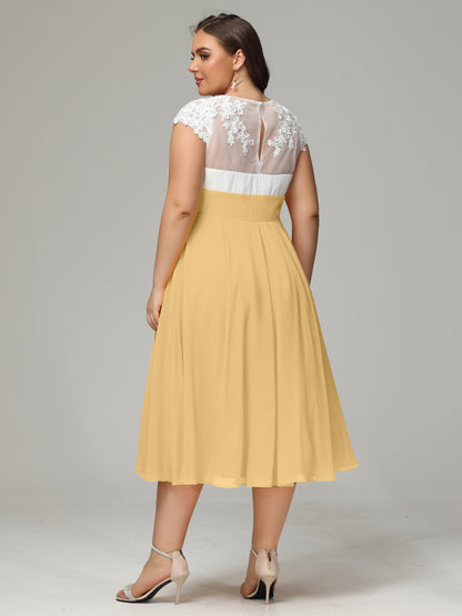 Tea-length Cap Sleeves Chiffon Bridesmaid Dress Plus Size