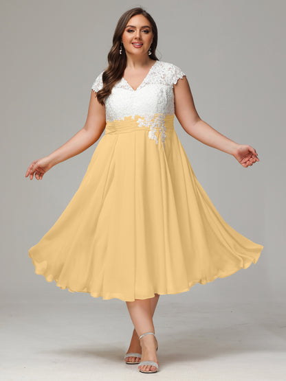 Tea-length Cap Sleeves Chiffon Bridesmaid Dress Plus Size