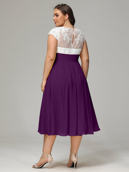 Tea-length Cap Sleeves Chiffon Bridesmaid Dress Plus Size