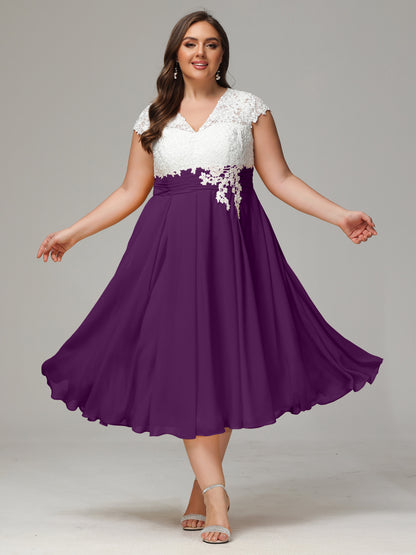 Tea-length Cap Sleeves Chiffon Bridesmaid Dress Plus Size