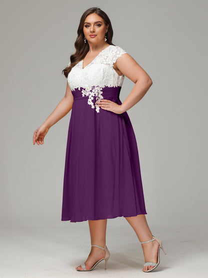 Tea-length Cap Sleeves Chiffon Bridesmaid Dress Plus Size