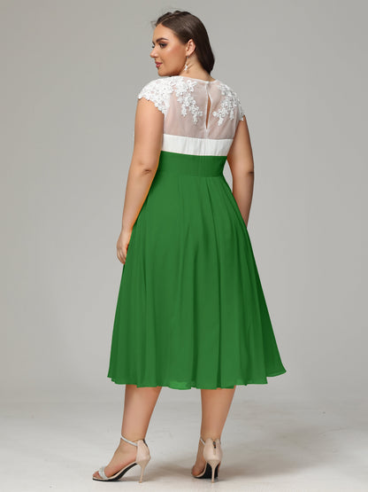 Tea-length Cap Sleeves Chiffon Bridesmaid Dress Plus Size