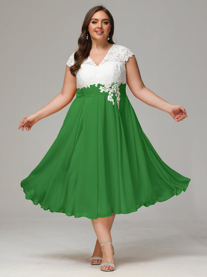 Tea-length Cap Sleeves Chiffon Bridesmaid Dress Plus Size