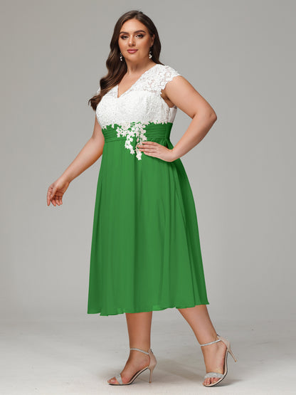 Tea-length Cap Sleeves Chiffon Bridesmaid Dress Plus Size