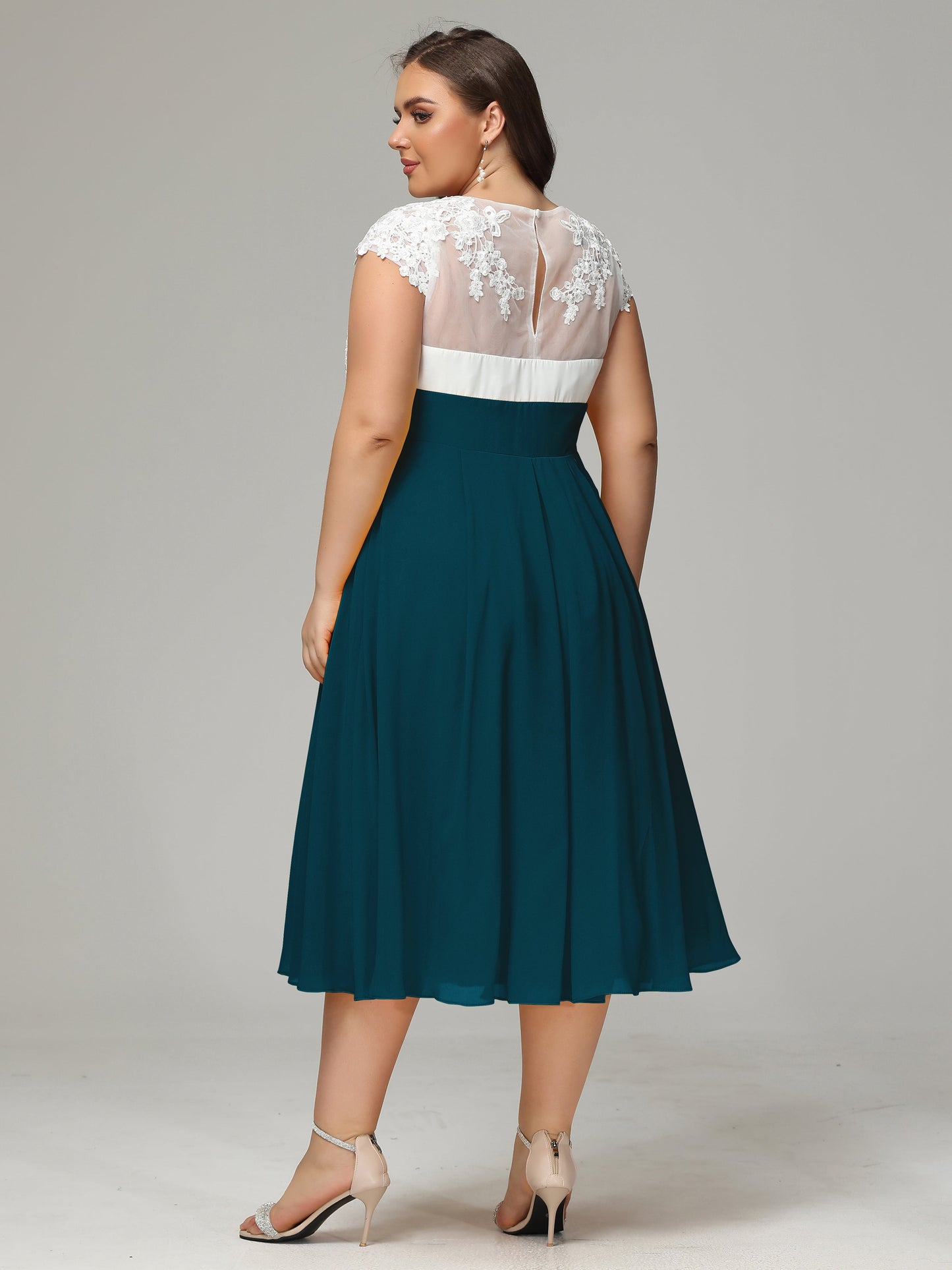 Tea-length Cap Sleeves Chiffon Bridesmaid Dress Plus Size