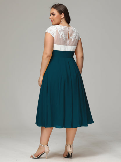 Tea-length Cap Sleeves Chiffon Bridesmaid Dress Plus Size