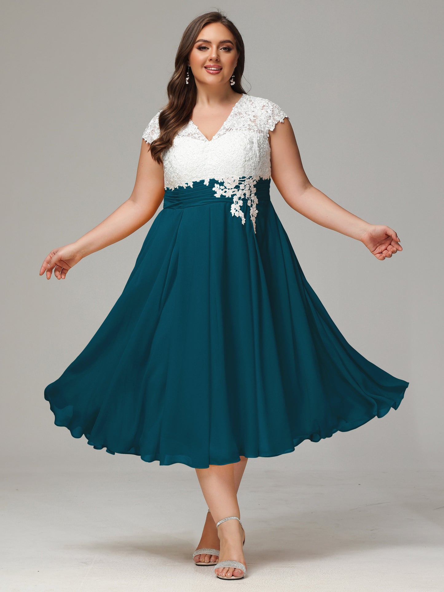 Tea-length Cap Sleeves Chiffon Bridesmaid Dress Plus Size