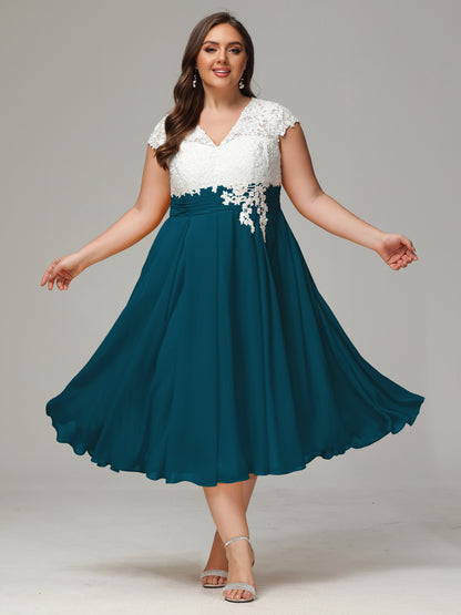 Tea-length Cap Sleeves Chiffon Bridesmaid Dress Plus Size
