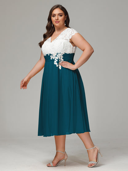 Tea-length Cap Sleeves Chiffon Bridesmaid Dress Plus Size