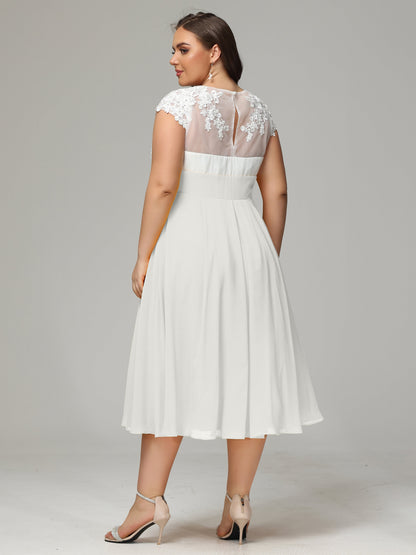 Tea-length Cap Sleeves Chiffon Bridesmaid Dress Plus Size