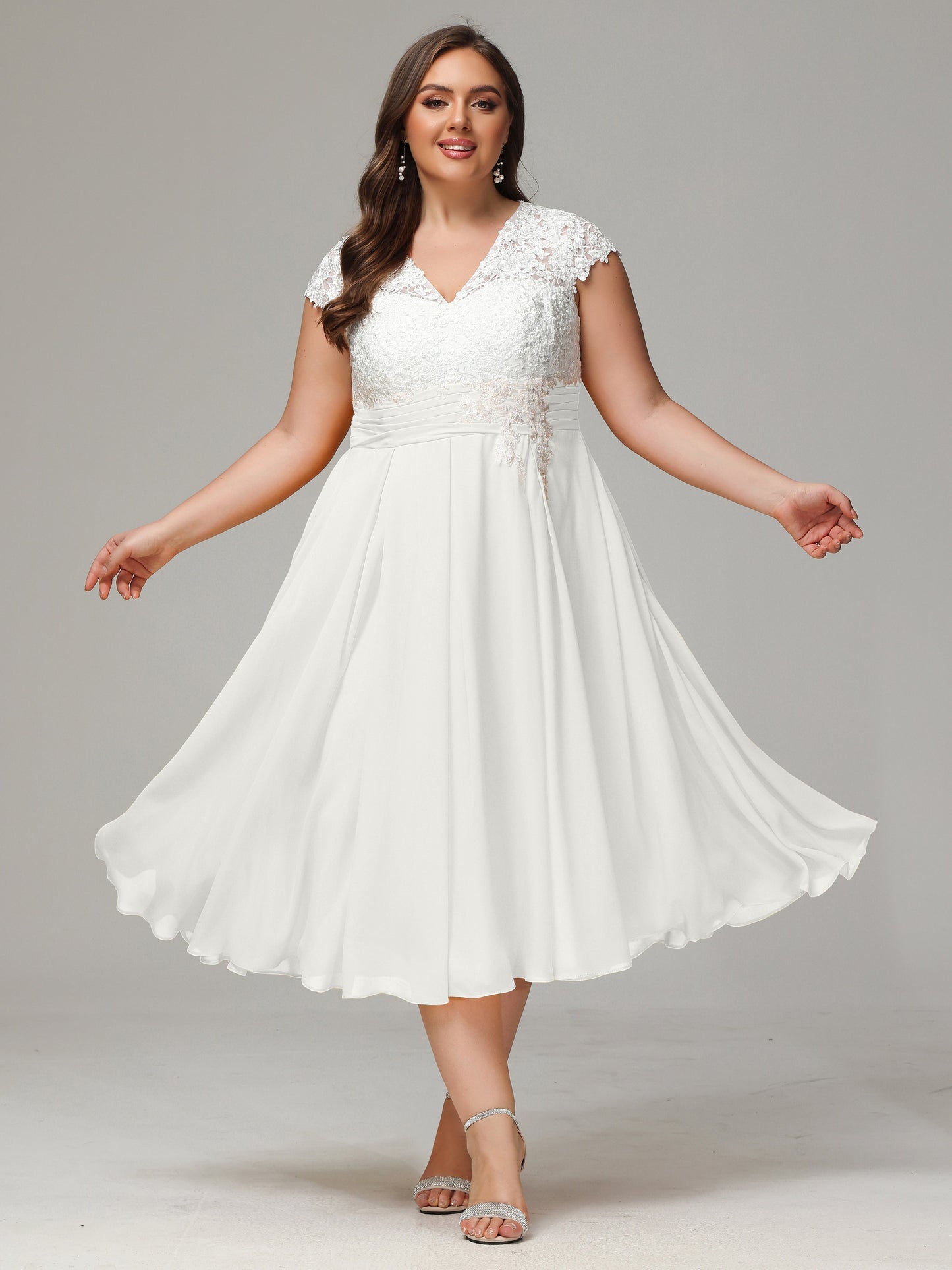 Tea-length Cap Sleeves Chiffon Bridesmaid Dress Plus Size