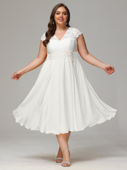 Tea-length Cap Sleeves Chiffon Bridesmaid Dress Plus Size