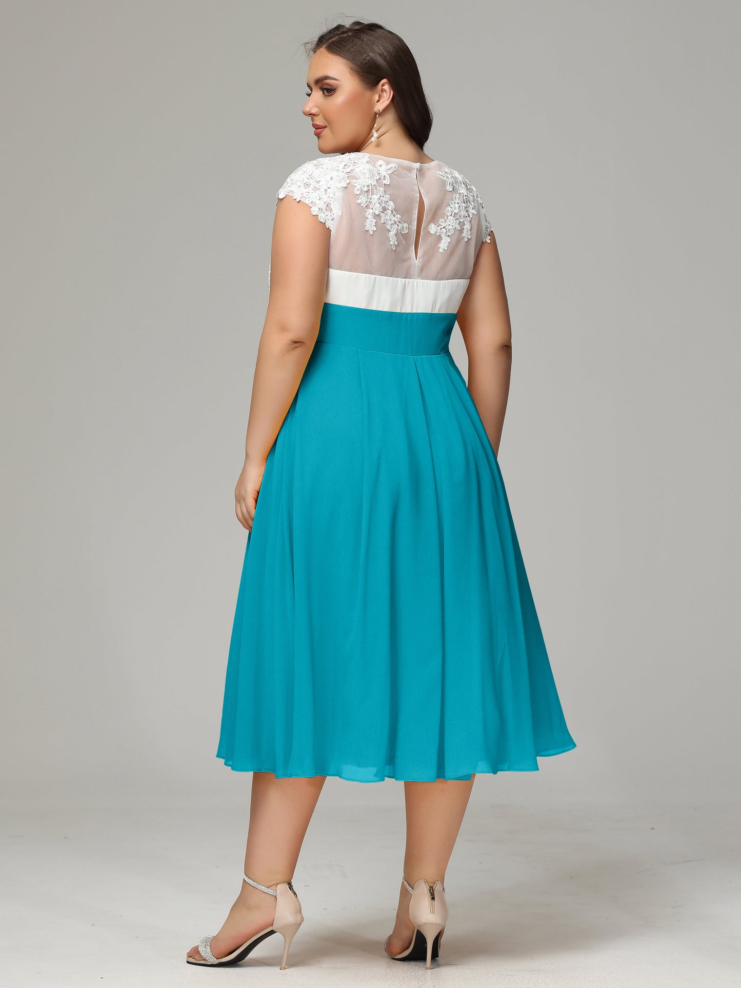 Tea-length Cap Sleeves Chiffon Bridesmaid Dress Plus Size