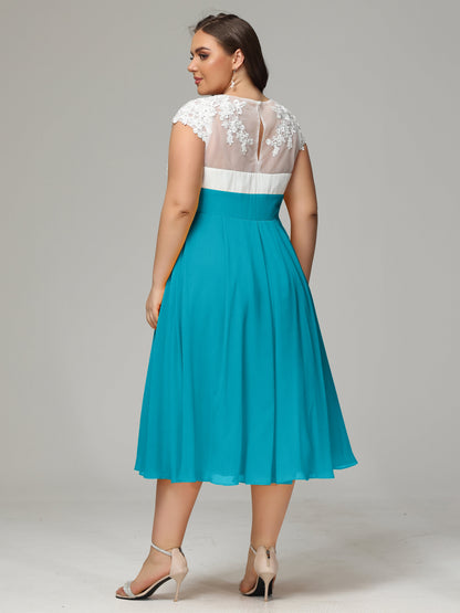 Tea-length Cap Sleeves Chiffon Bridesmaid Dress Plus Size