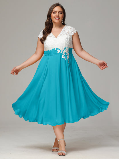 Tea-length Cap Sleeves Chiffon Bridesmaid Dress Plus Size