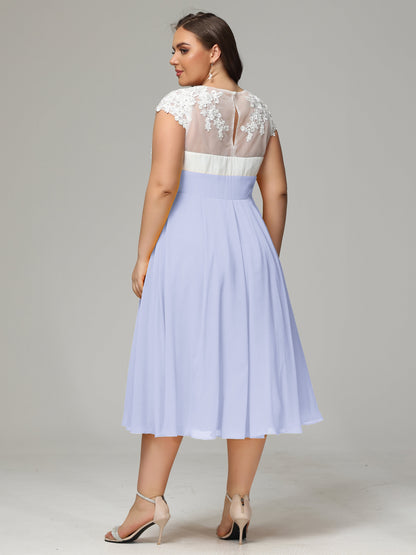 Tea-length Cap Sleeves Chiffon Bridesmaid Dress Plus Size