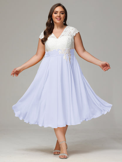Tea-length Cap Sleeves Chiffon Bridesmaid Dress Plus Size