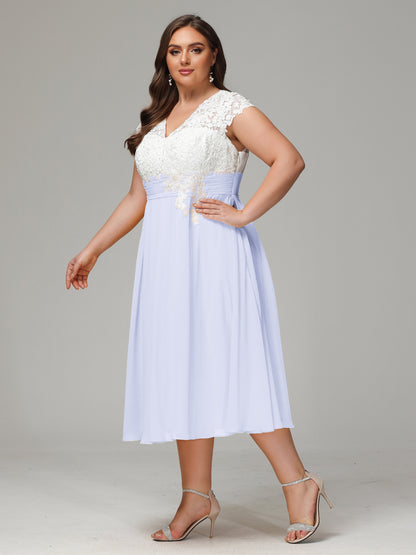 Tea-length Cap Sleeves Chiffon Bridesmaid Dress Plus Size