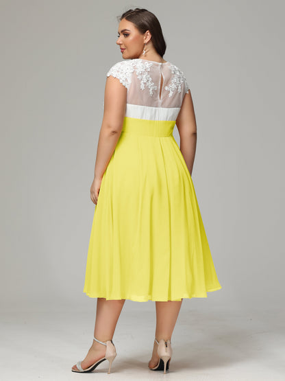 Tea-length Cap Sleeves Chiffon Bridesmaid Dress Plus Size