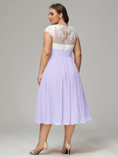 Tea-length Cap Sleeves Chiffon Bridesmaid Dress Plus Size
