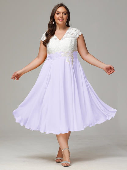 Tea-length Cap Sleeves Chiffon Bridesmaid Dress Plus Size