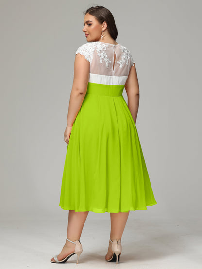 Tea-length Cap Sleeves Chiffon Bridesmaid Dress Plus Size