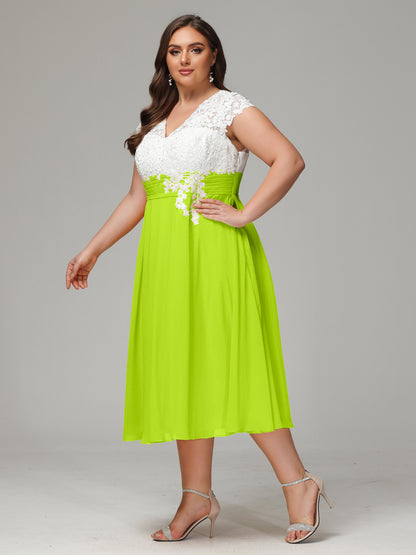 Tea-length Cap Sleeves Chiffon Bridesmaid Dress Plus Size