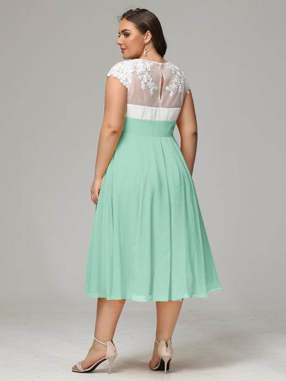 Tea-length Cap Sleeves Chiffon Bridesmaid Dress Plus Size
