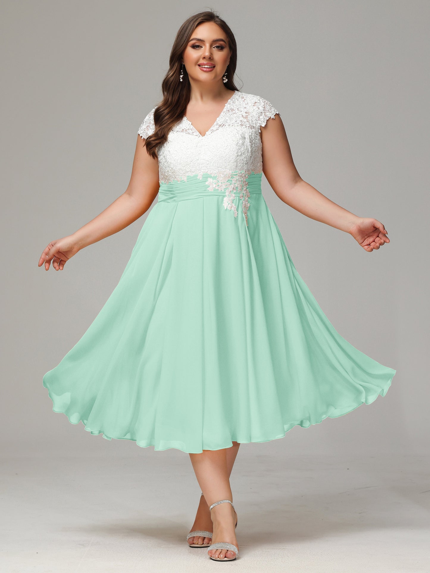 Tea-length Cap Sleeves Chiffon Bridesmaid Dress Plus Size