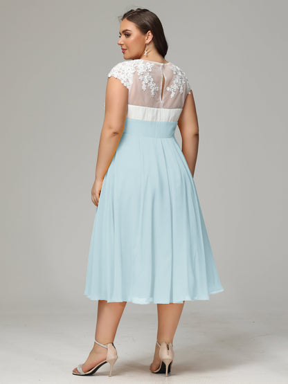 Tea-length Cap Sleeves Chiffon Bridesmaid Dress Plus Size