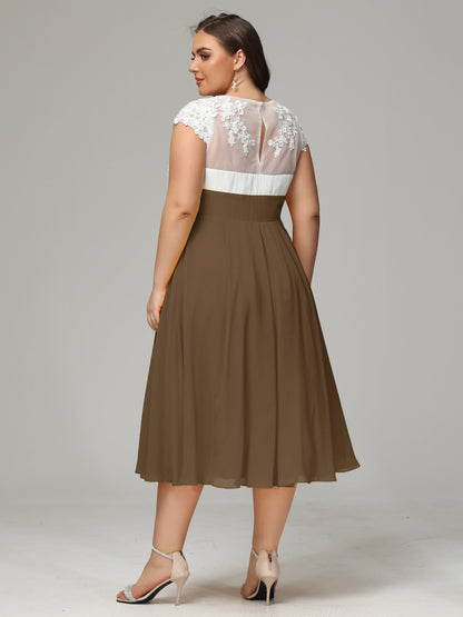 Tea-length Cap Sleeves Chiffon Bridesmaid Dress Plus Size