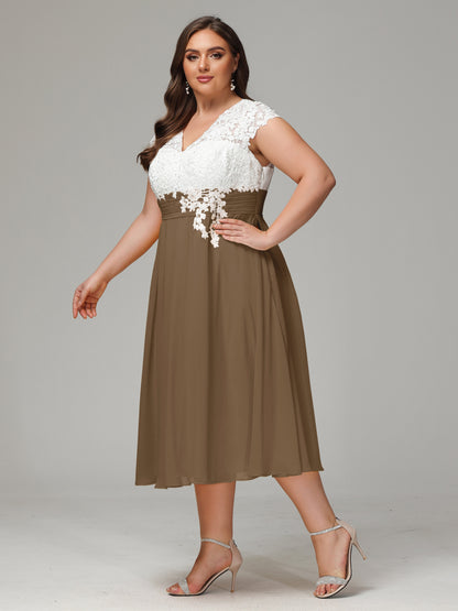 Tea-length Cap Sleeves Chiffon Bridesmaid Dress Plus Size
